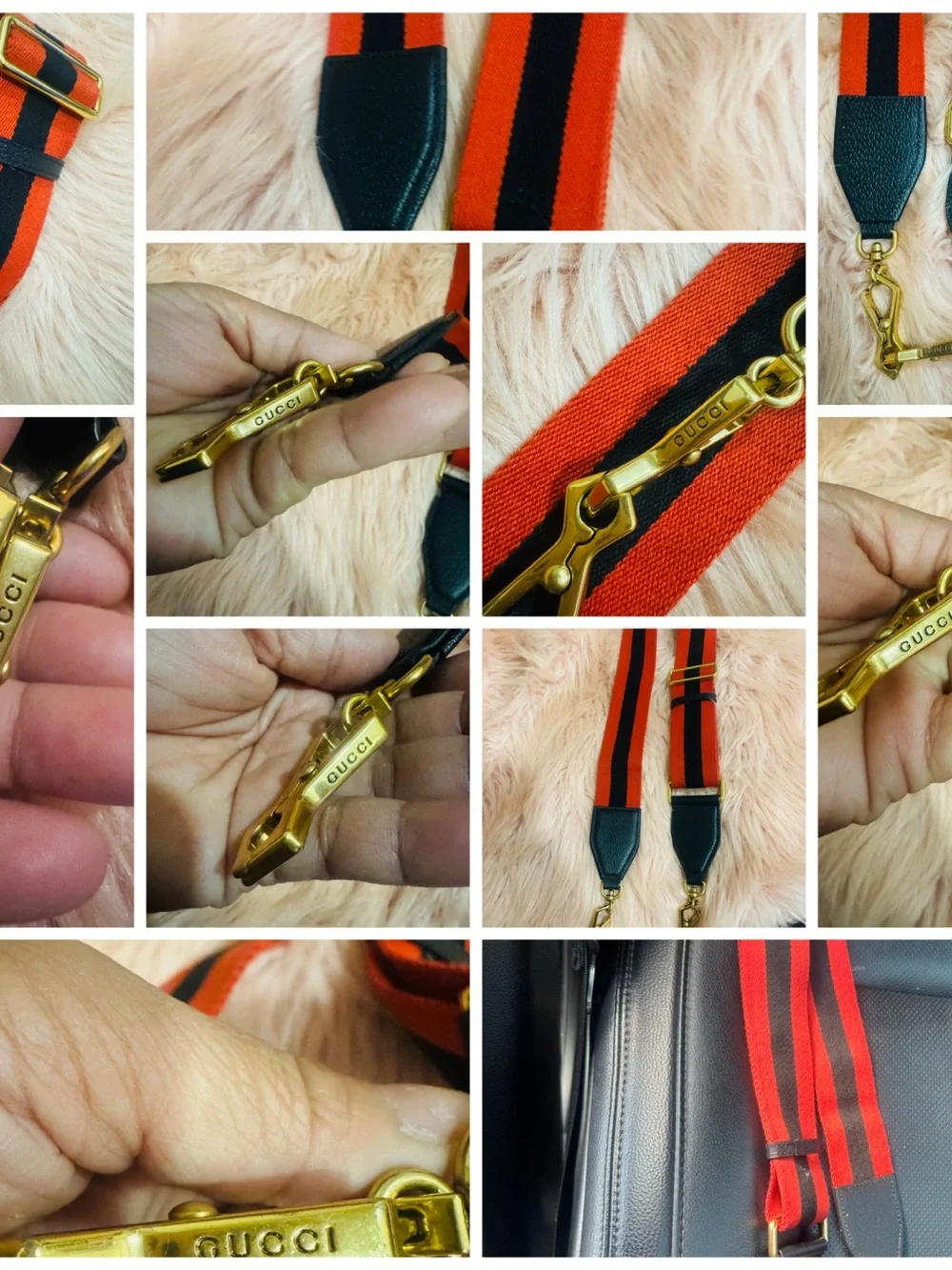 Gucci Red and Black Striped Messenger Strap with Gold Hardware